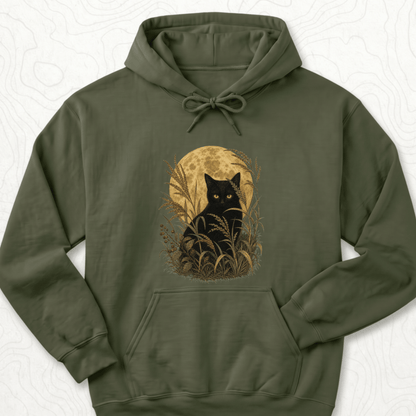 Moonlit Black Cat Hoodie - Military Green