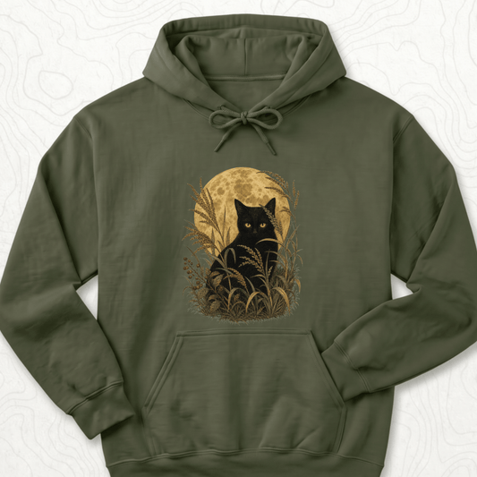 Moonlit Black Cat Hoodie - Military Green
