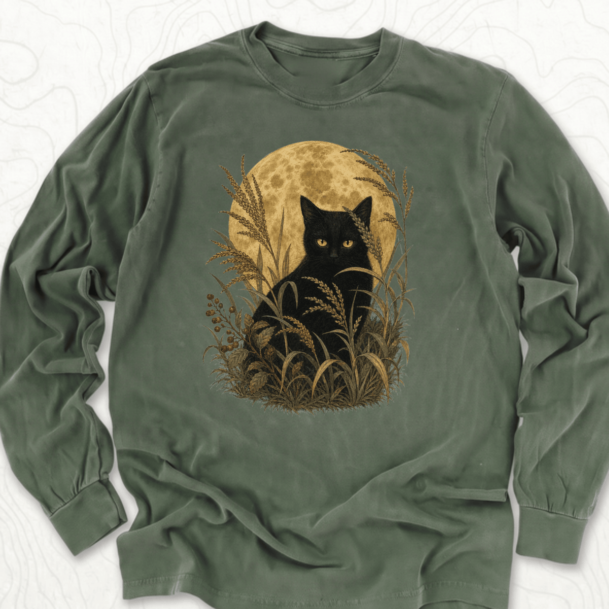 Moonlit Black Cat LS T-shirt - Hemp