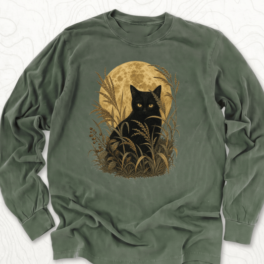 Moonlit Black Cat LS T-shirt - Hemp