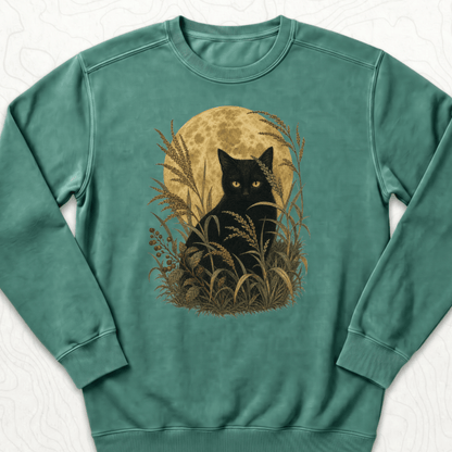 Moonlit Black Cat Sweatshirt - Light Green