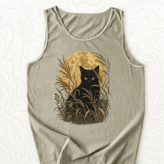 Moonlit Black Cat Tank Top - Sandstone