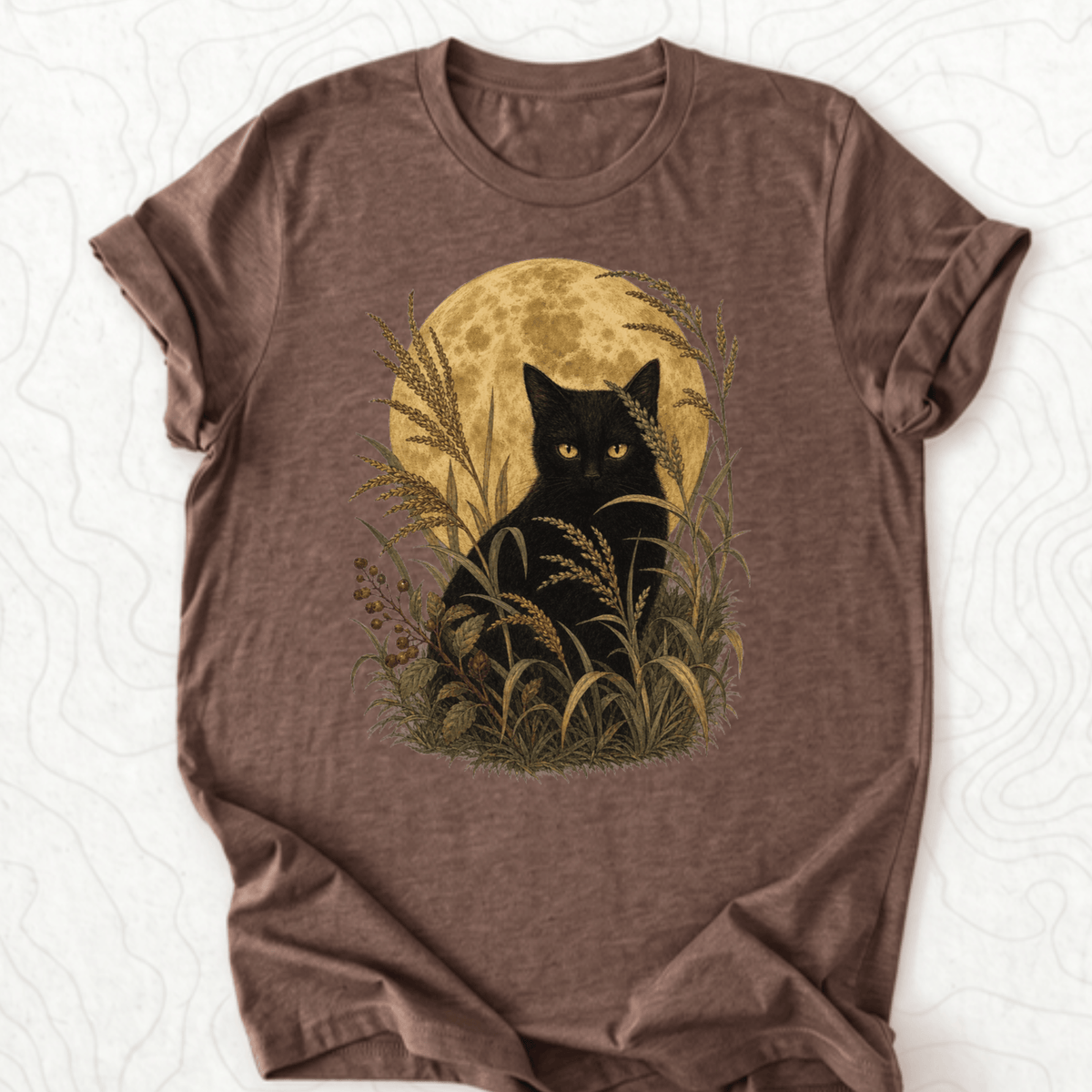 Moonlit Black Cat Tee - Heather Brown