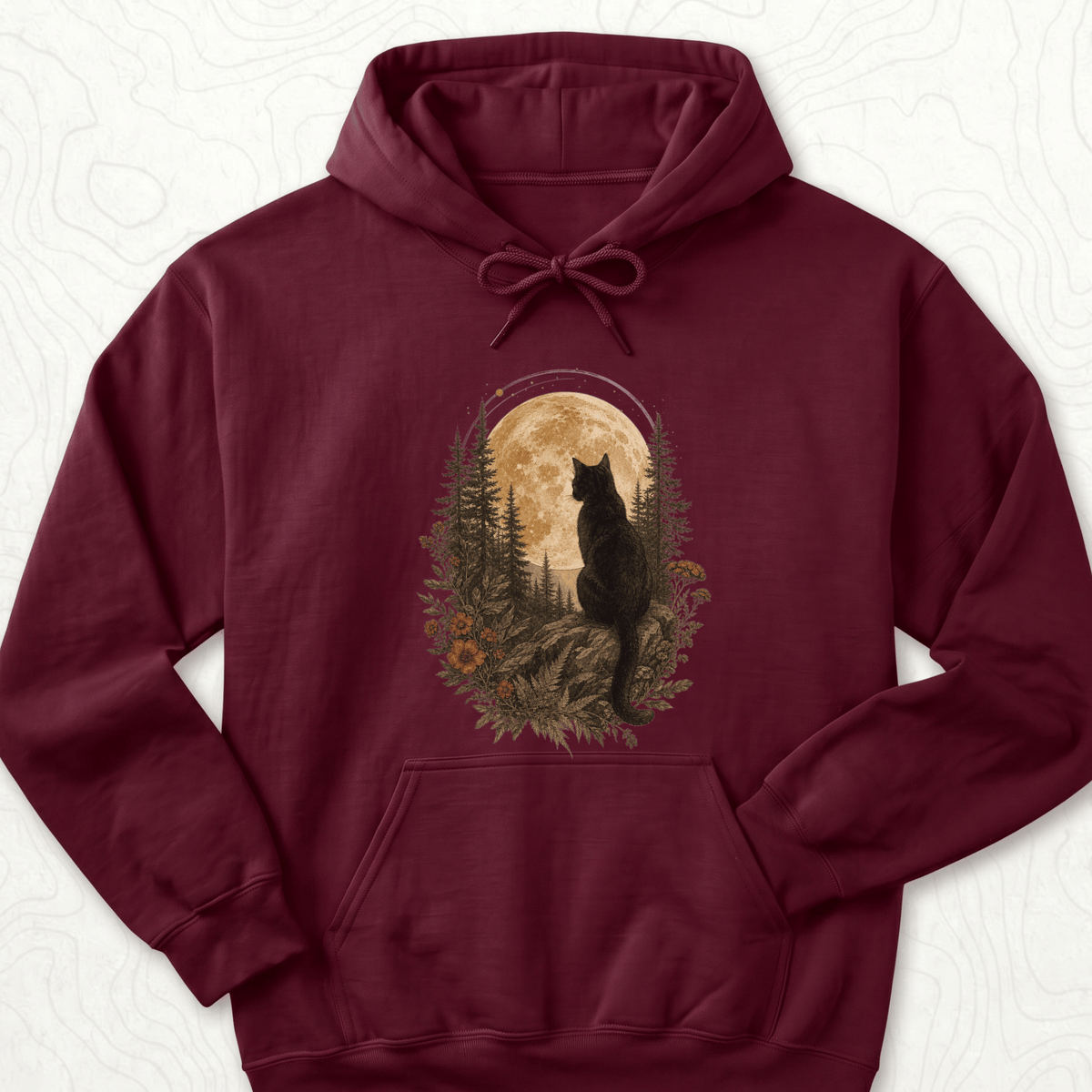 Moonlit Cat Hoodie - Maroon