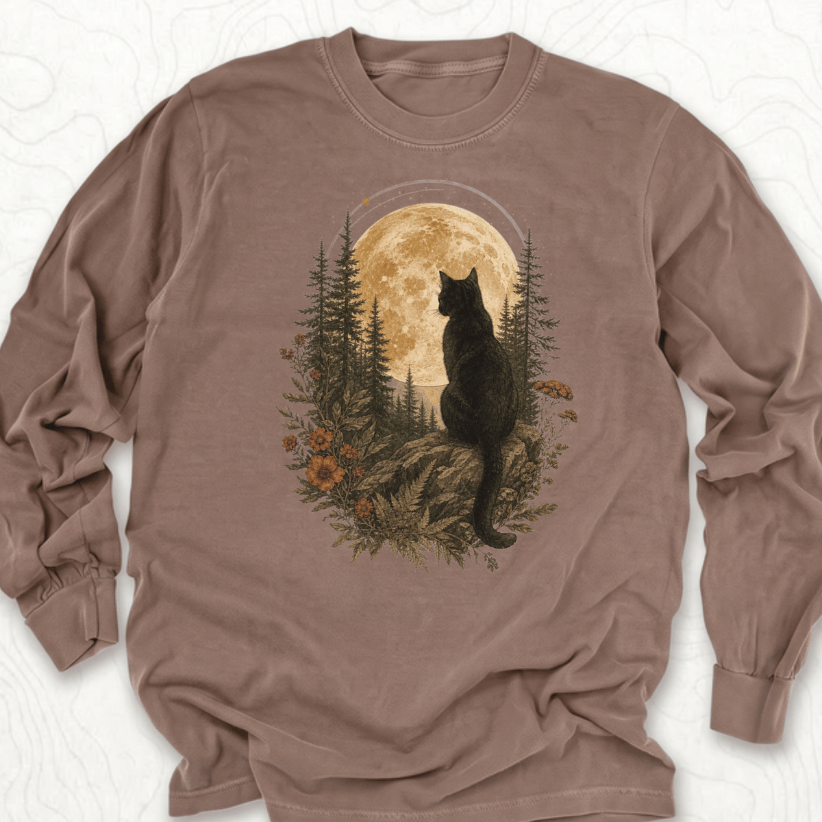 Moonlit Cat LS T-shirt - Espresso