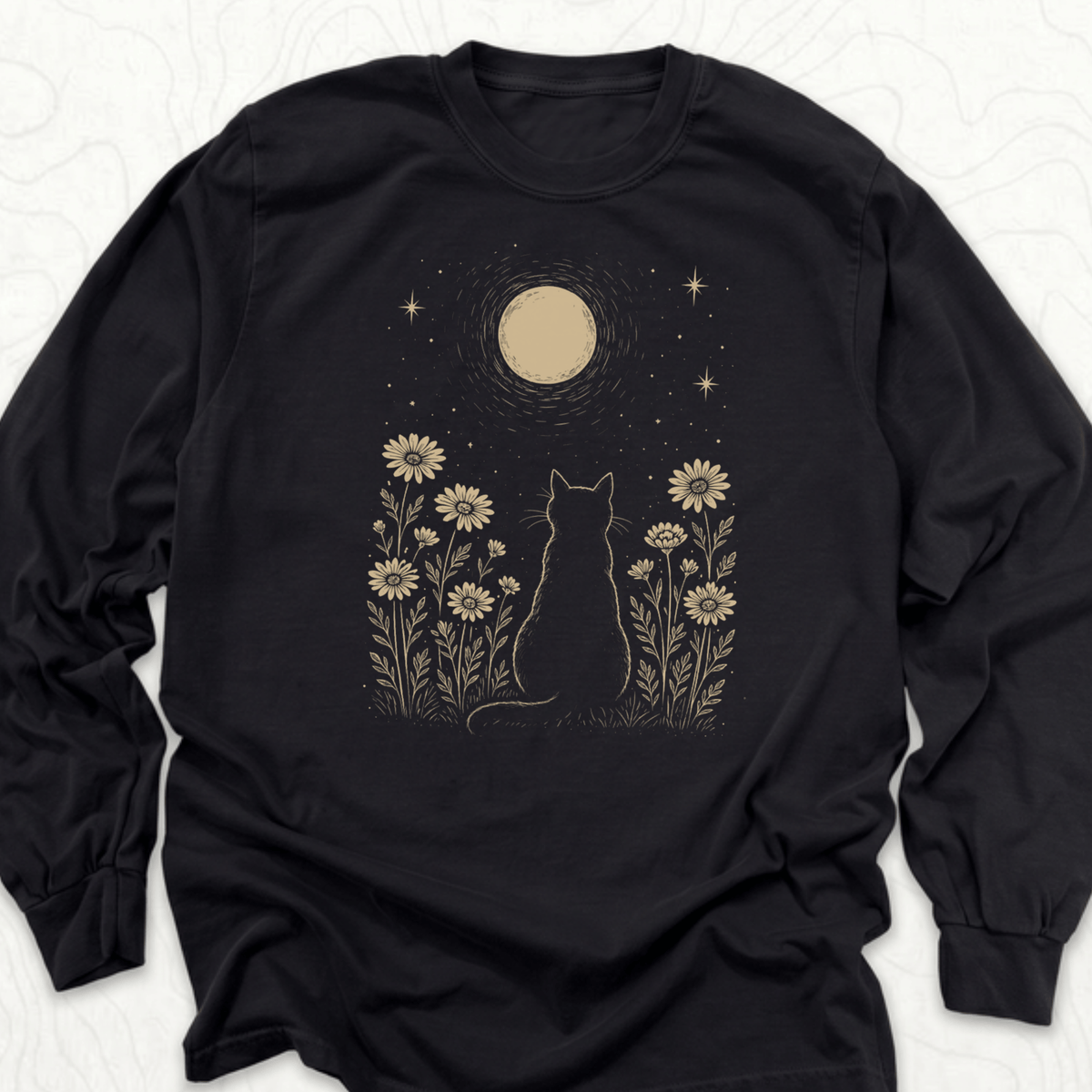 Moonlit Cat LS T-shirt - Black