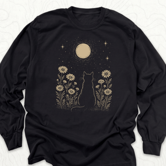 Moonlit Cat LS T-shirt - Black