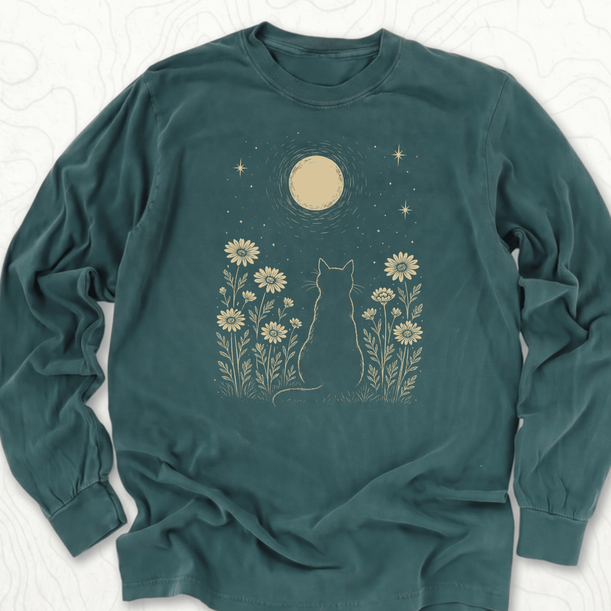 Moonlit Cat LS T-shirt - Blue Spruce