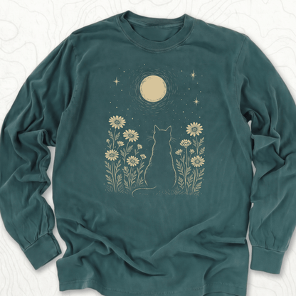 Moonlit Cat LS T-shirt - Blue Spruce