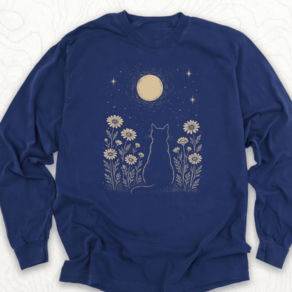 Moonlit Cat LS T-shirt - True Navy
