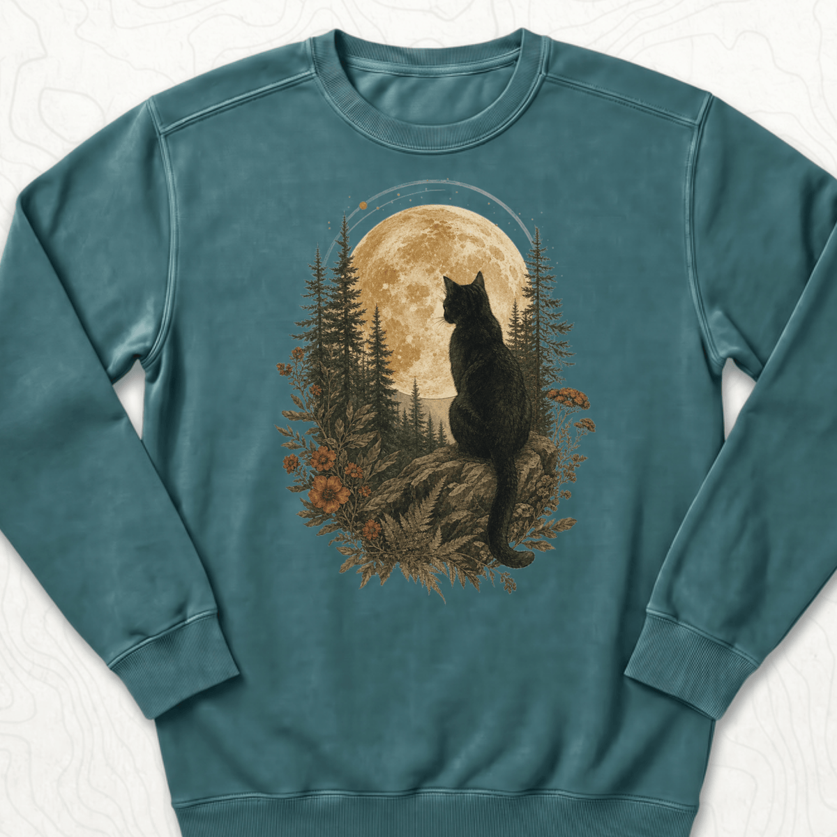 Moonlit Cat Sweatshirt - Blue Spruce