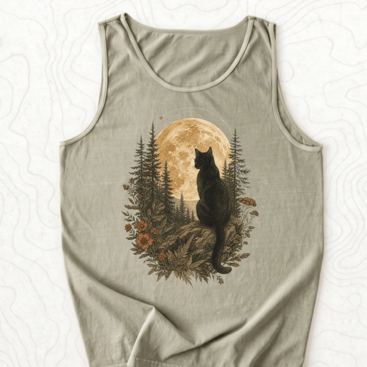 Moonlit Cat Tank Top - Sandstone