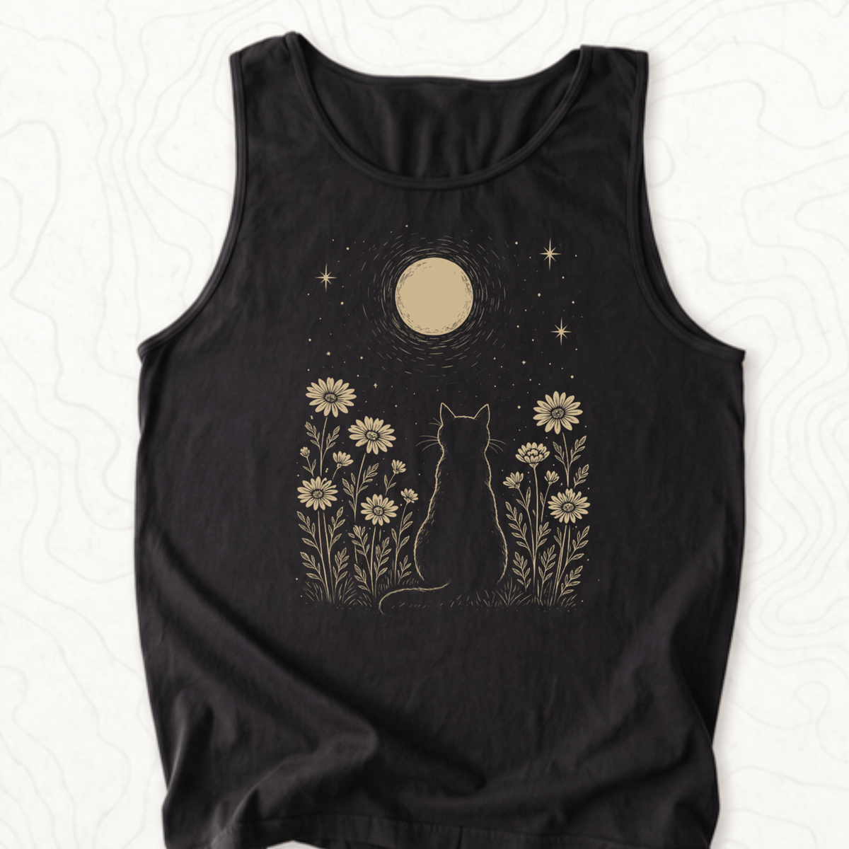 Moonlit Cat Tank Top - Black