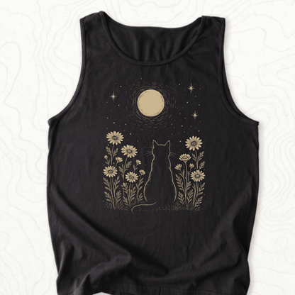 Moonlit Cat Tank Top - Black