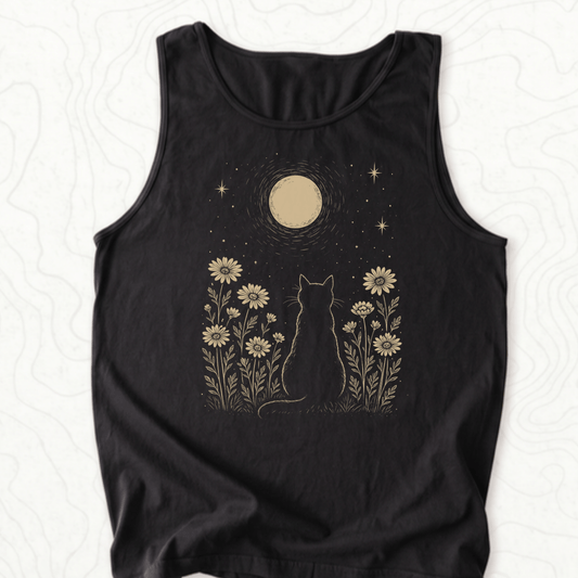 Moonlit Cat Tank Top - Black