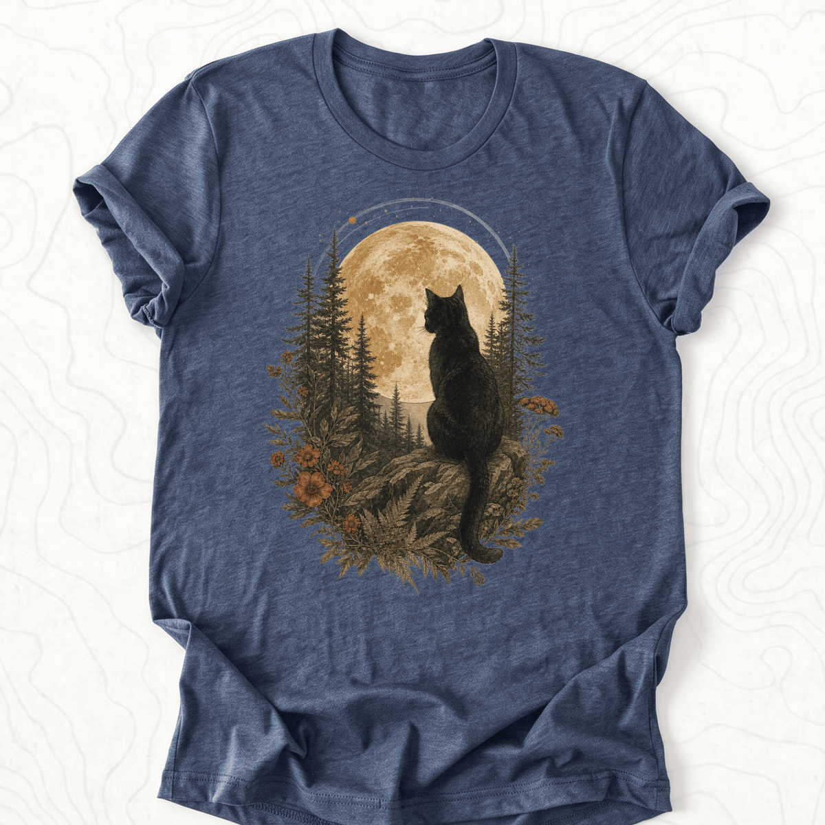 Moonlit Cat Tee - Heather Navy