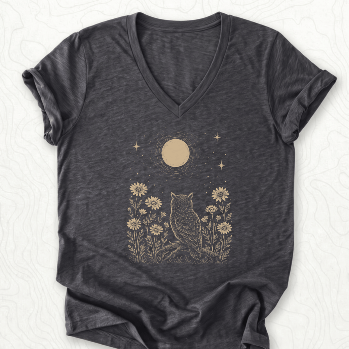 Moonlit Owl V-Neck - Dark Grey Heather