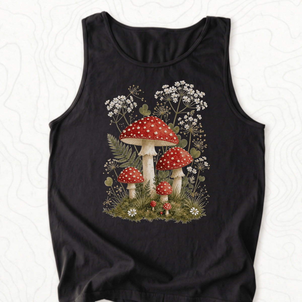 Mushroom Garden Tank Top - Black