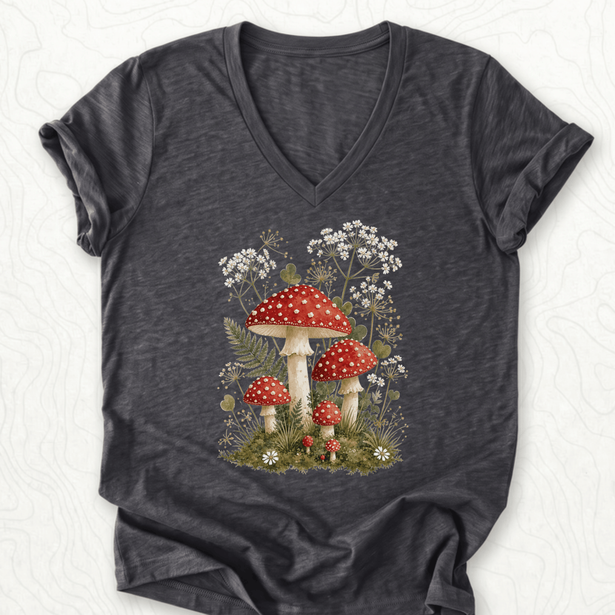 Mushroom Garden V-Neck - Dark Grey Heather