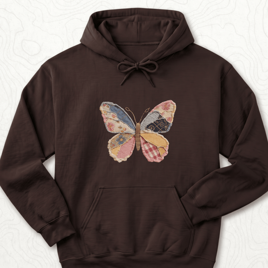 Faux Patchwork Butterfly Hoodie - Dark Chocolate