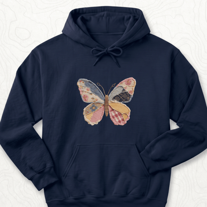 Faux Patchwork Butterfly Hoodie - Navy