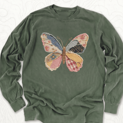 Faux Patchwork Butterfly LS T-shirt - Hemp