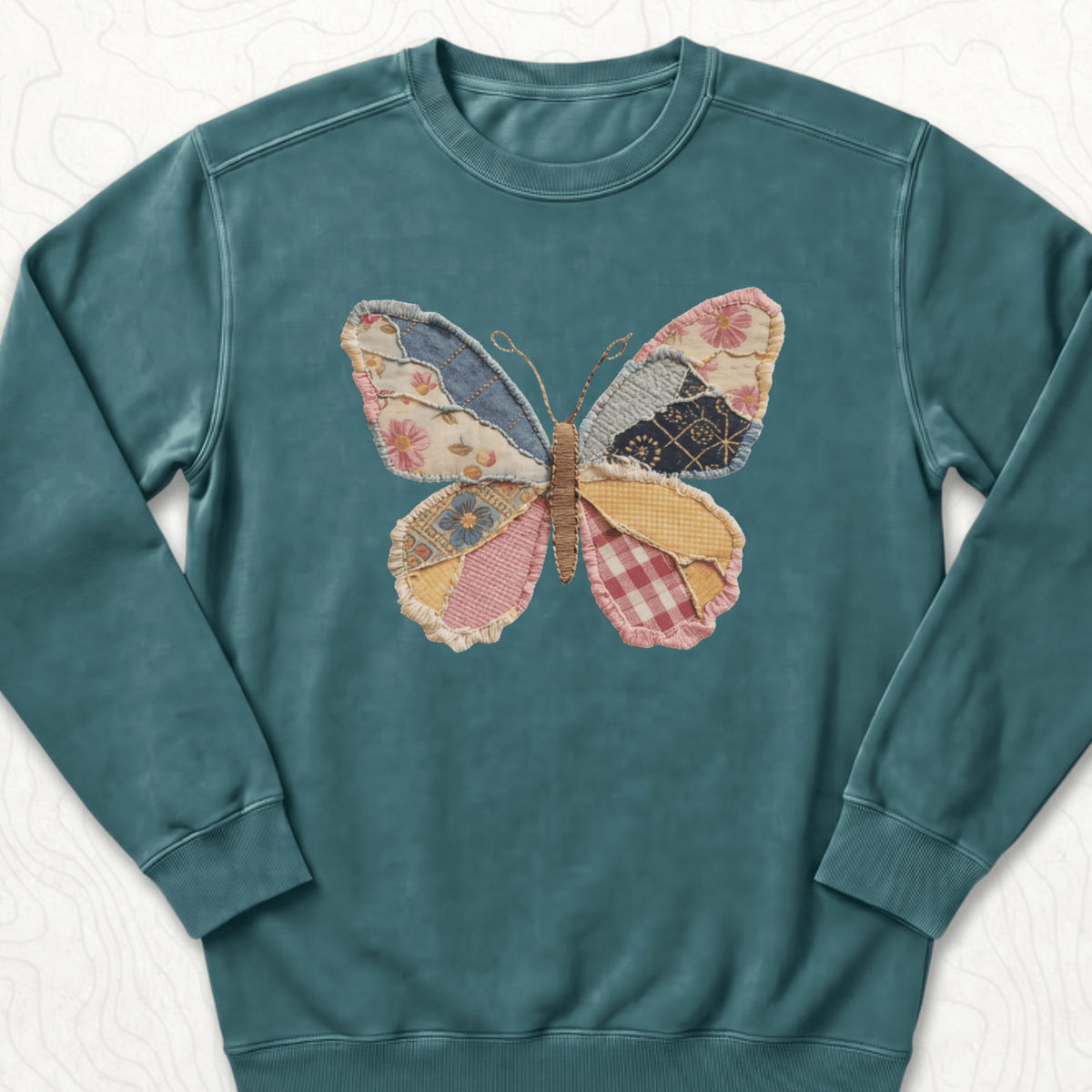 Faux Patchwork Butterfly Sweatshirt - Blue Spruce