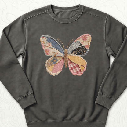 Faux Patchwork Butterfly Sweatshirt - Pepper