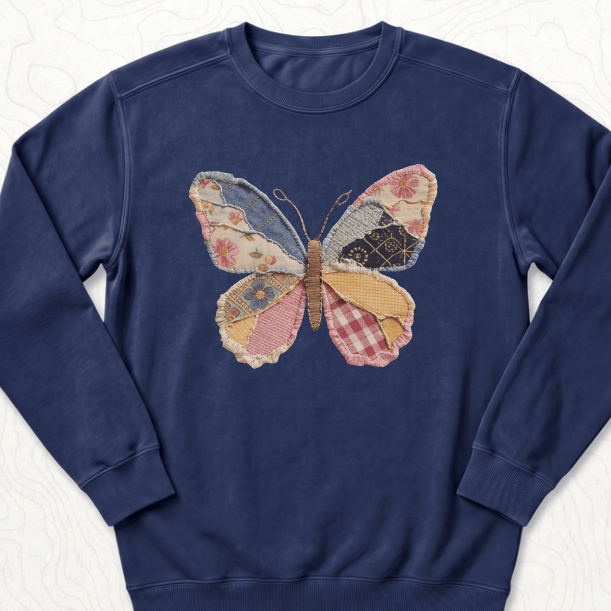 Faux Patchwork Butterfly Sweatshirt - True Navy