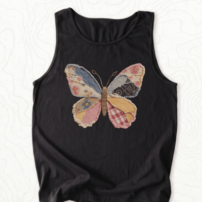 Faux Patchwork Butterfly Tank Top - Black