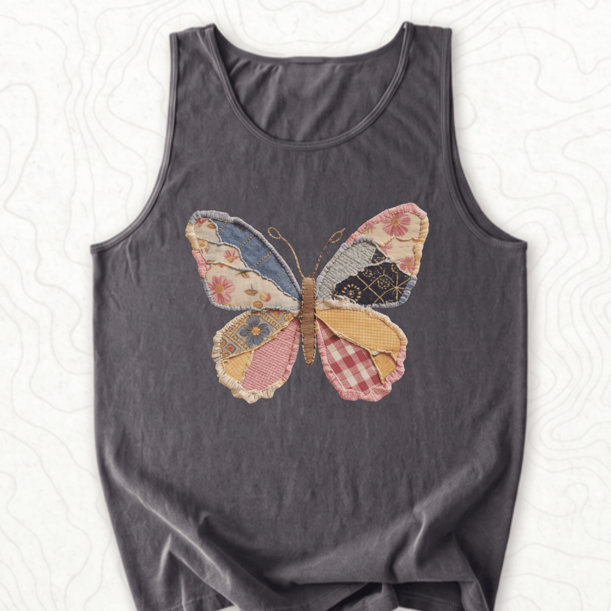 Faux Patchwork Butterfly Tank Top - Pepper