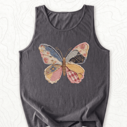 Faux Patchwork Butterfly Tank Top - Pepper
