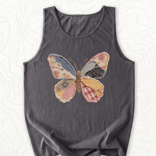Faux Patchwork Butterfly Tank Top - Pepper