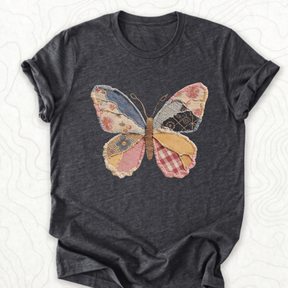 Faux Patchwork Butterfly Tee - Dark Grey Heather