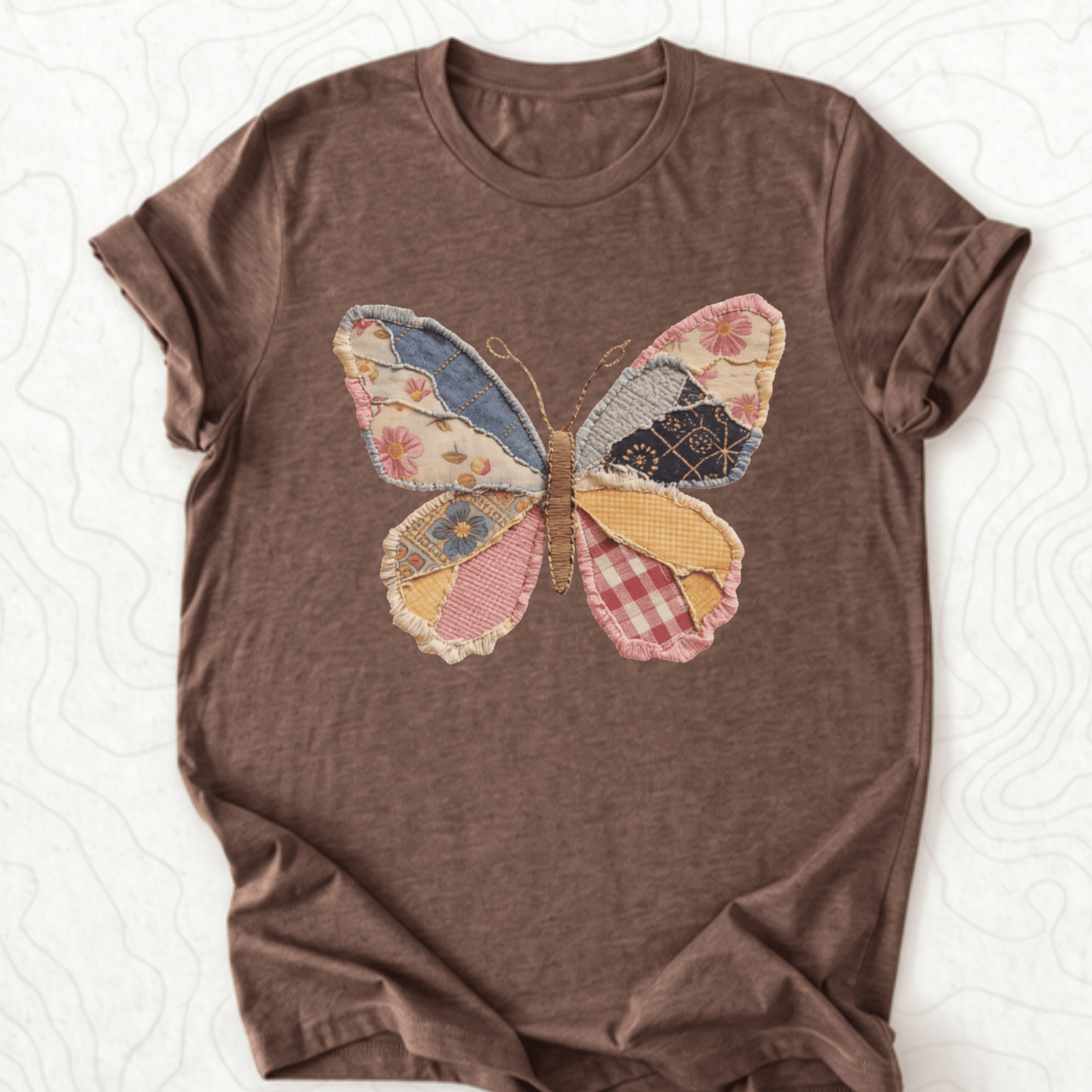 Faux Patchwork Butterfly Tee - Heather Brown