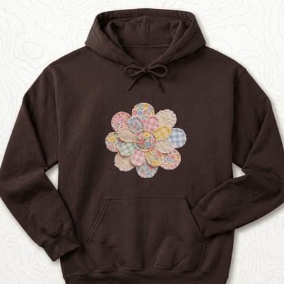 Faux Patchwork Flower Hoodie - Dark Chocolate