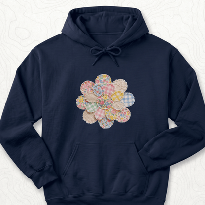 Faux Patchwork Flower Hoodie - Navy