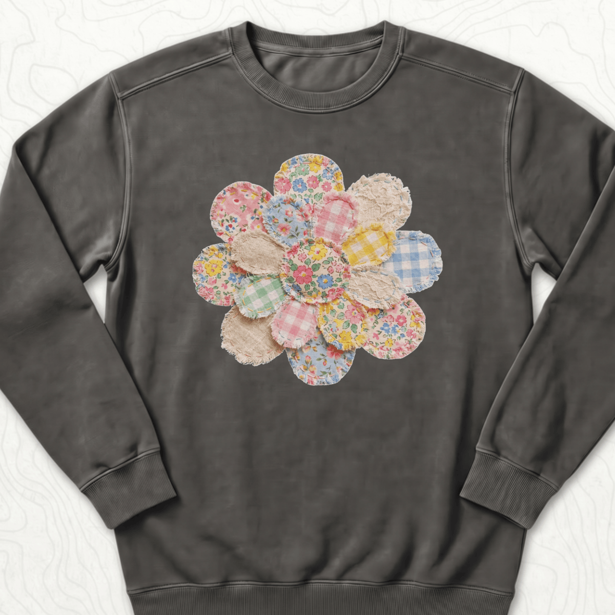 Faux Patchwork Flower Sweatshirt - Pepper