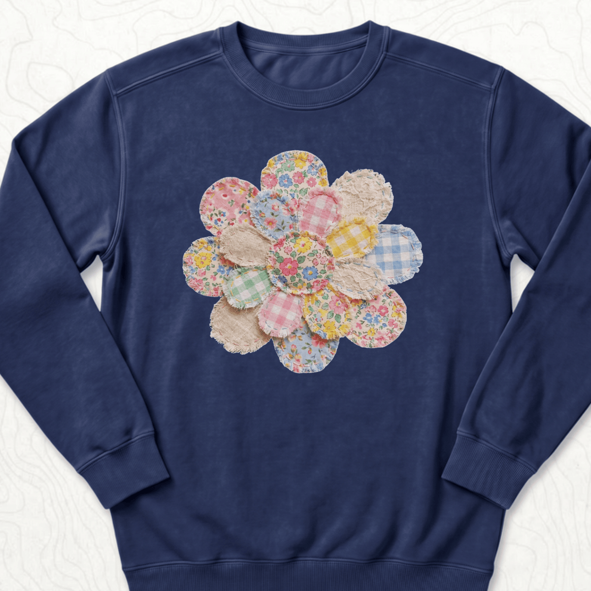 Faux Patchwork Flower Sweatshirt - True Navy