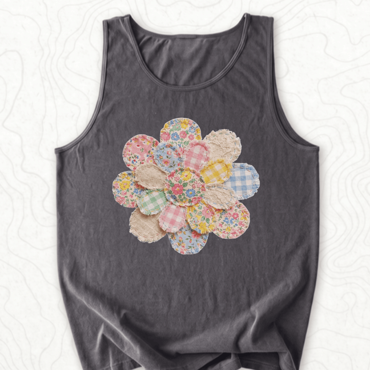 Faux Patchwork Flower Tank Top - Pepper