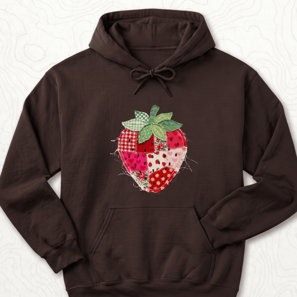 Faux Patchwork Strawberry Hoodie - Dark Chocolate