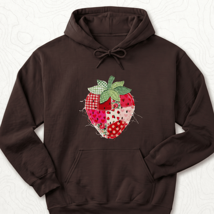 Faux Patchwork Strawberry Hoodie - Dark Chocolate