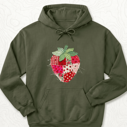 Faux Patchwork Strawberry Hoodie - Military Green