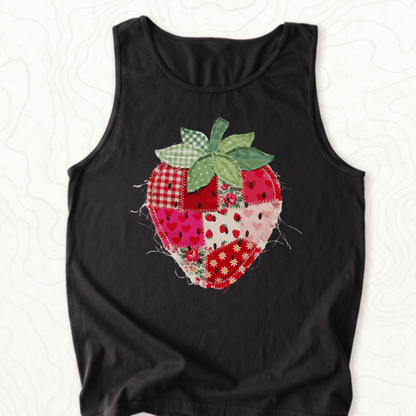 Faux Patchwork Strawberry Tank Top - Black