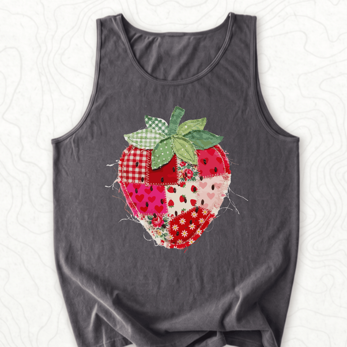 Faux Patchwork Strawberry Tank Top - Pepper