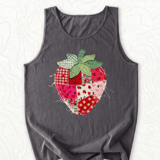 Faux Patchwork Strawberry Tank Top - Pepper
