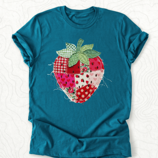 Faux Patchwork Strawberry Tee - Deep Teal
