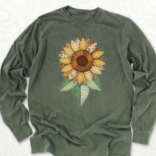 Faux Patchwork Sunflower LS T-shirt - Hemp