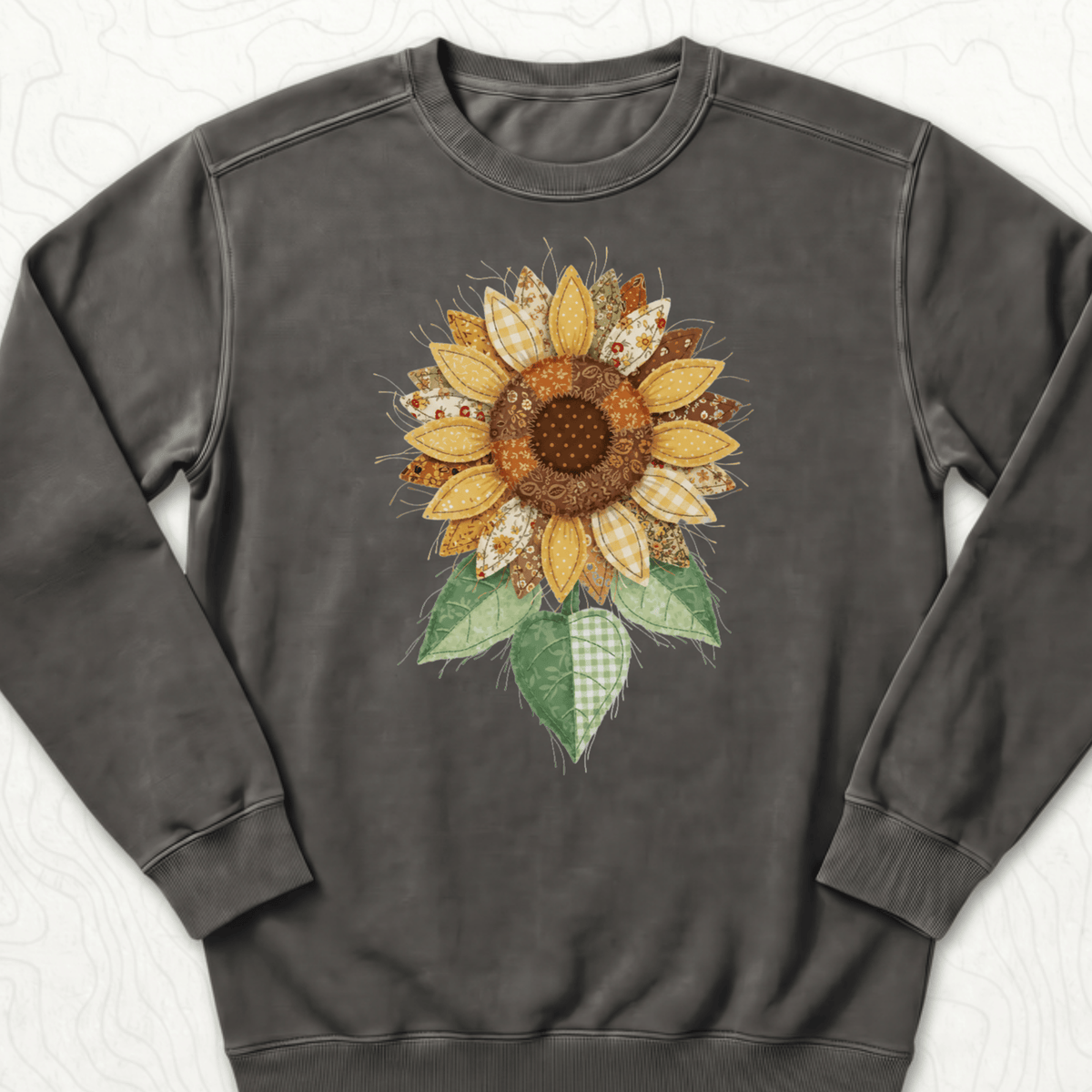 Faux Patchwork Sunflower Sweatshirt - Pepper