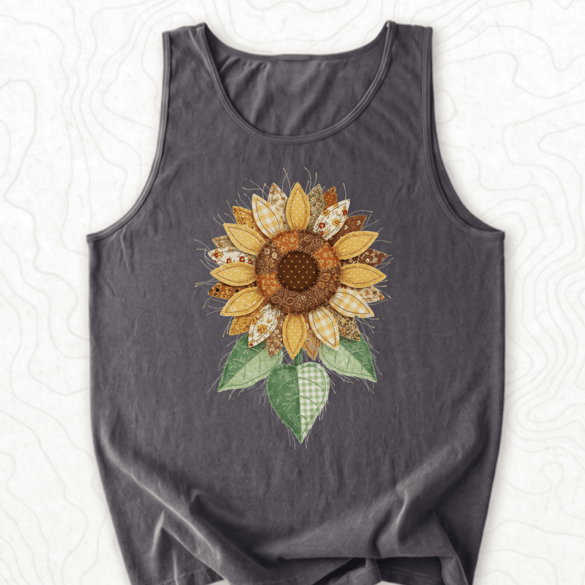 Faux Patchwork Sunflower Tank Top - Pepper